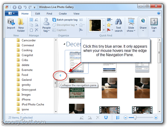 Tampilkan / Sembunyikan Panel Navigasi di Galeri Windows Live Photo 