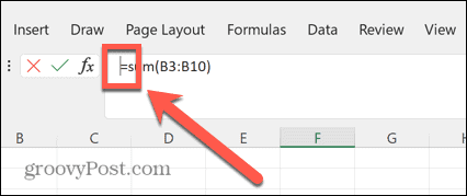 Excel rumus bar kursor kiri sama dengan