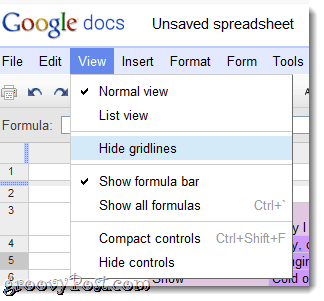 Sembunyikan kisi-kisi di menu google docs