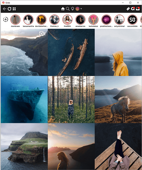 Grids mencerminkan pengalaman Instagram dari ponsel Anda, dan menyertakan kemampuan untuk melihat Stories di desktop Anda.