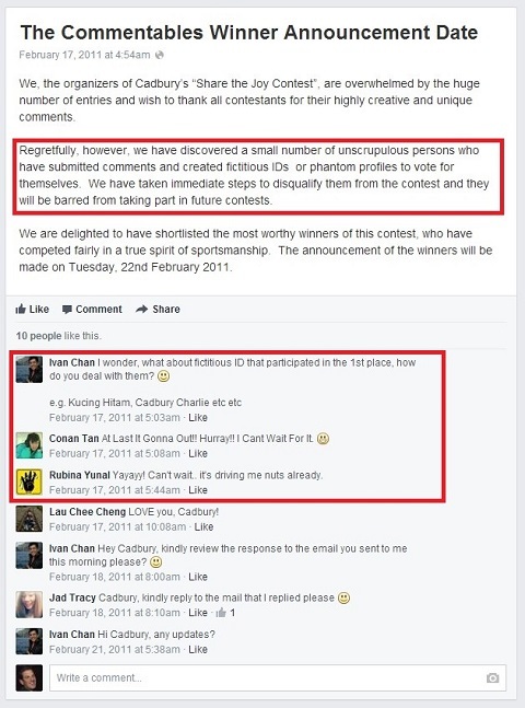 pengumuman kecurangan kontes facebook