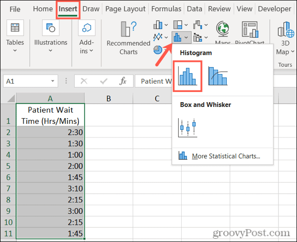Masukkan Histogram di Excel