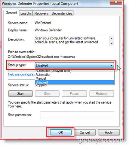 Nonaktifkan Layanan Windows Defender di Windows Server 2008 atau Vista:: groovyPost.com