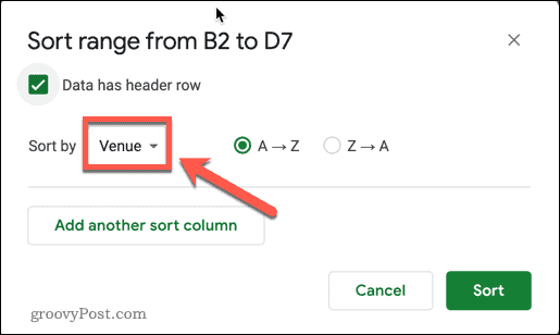 Menyortir data di Google Spreadsheet