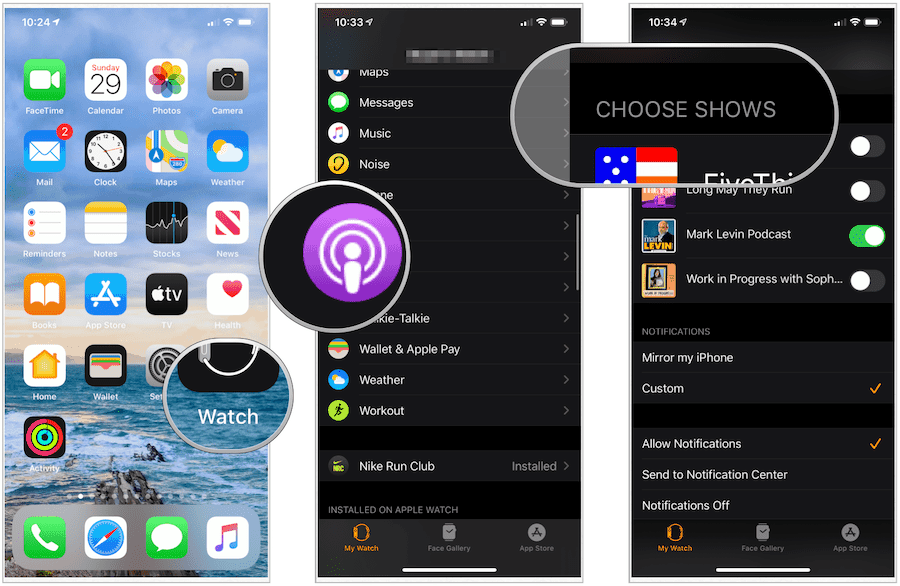 pilih podcast di Apple Watch