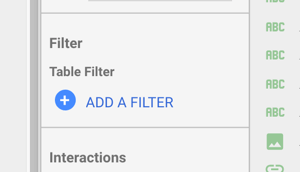 Gunakan Google Data Studio untuk menganalisis iklan Facebook Anda, langkah 17, opsi untuk menambahkan Filter di bawah Filter dan filter Tabel