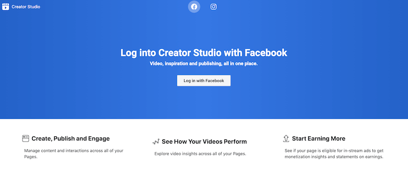 Halaman login Facebook Creator Studio