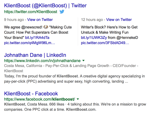contoh cakupan klientboost pada serp halaman hasil mesin pencari