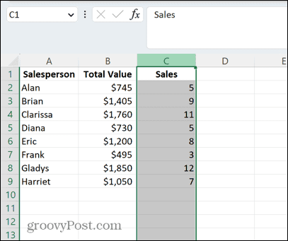 Excel kolom yang dipilih