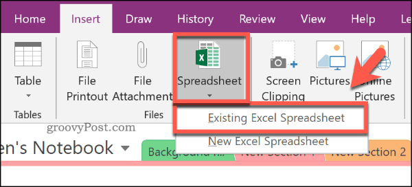 Memasukkan spreadsheet Excel yang ada ke OneNote