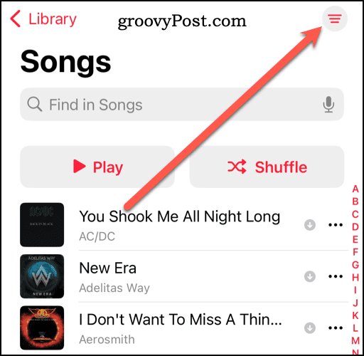 Ikon Opsi Lainnya di perpustakaan Apple Music