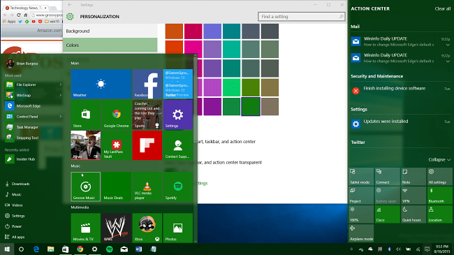 Pandangan tentang Pilihan Warna Baru Datang ke Windows 10