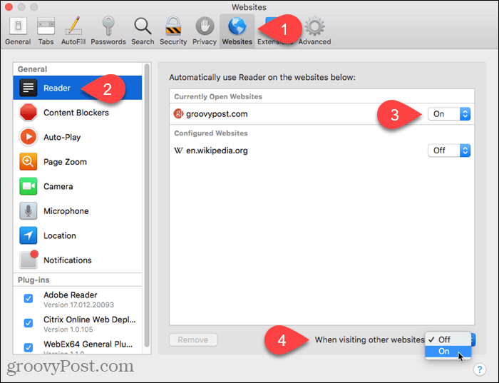 Aktifkan Tampilan Pustaka untuk situs web lain di Safari untuk Mac