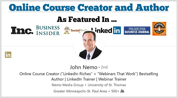 John Nemo menggunakan profil LinkedIn-nya untuk mencari klien baru.