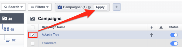 pilih kampanye Anda dan klik terapkan