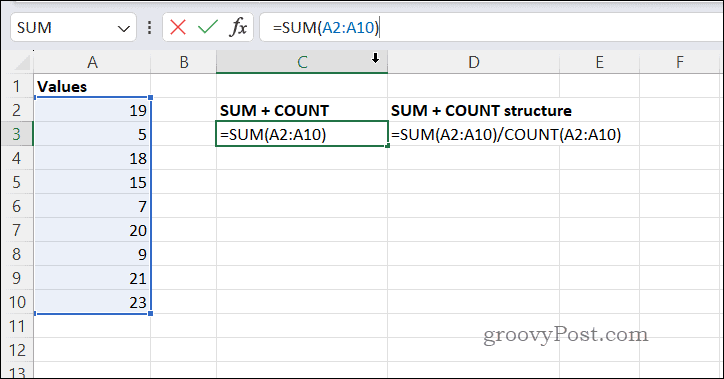 Menghitung rata-rata dengan SUMCOUNT di Excel