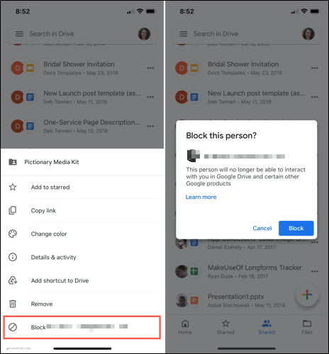 Blokir pengguna di Google Drive di seluler