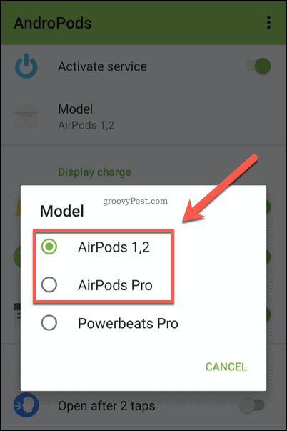 Menu Model AndroPods AirPods