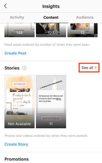 Lihat data ROI Instagram Stories, Langkah 3.