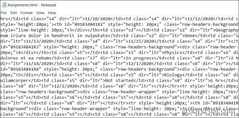 html spreadsheet