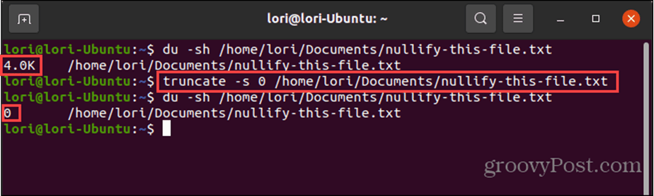Menggunakan perintah truncate di Linux