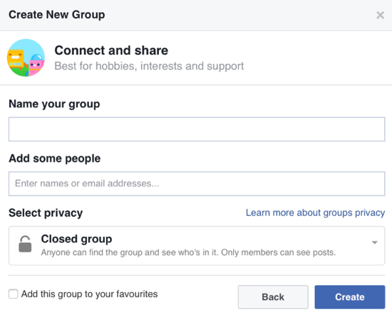 Isi informasi tentang grup Facebook Anda dan tambahkan anggota.