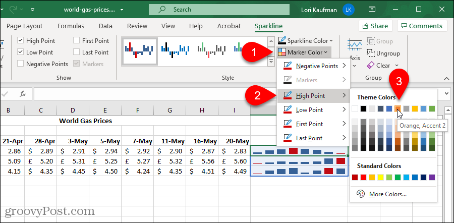 Ubah warna Marker di bagan Grafik Mini Excel