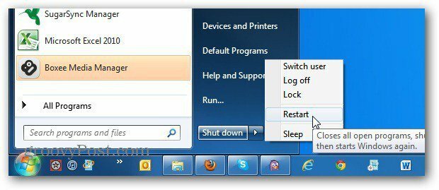 Ubah Tombol Daya Start Menu Windows 7 ke Selalu Restart