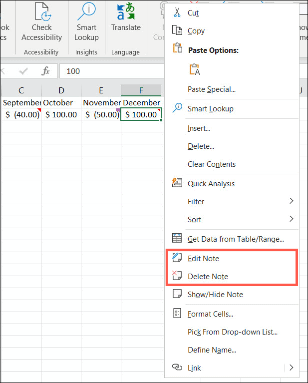 Edit atau Hapus Catatan di Excel