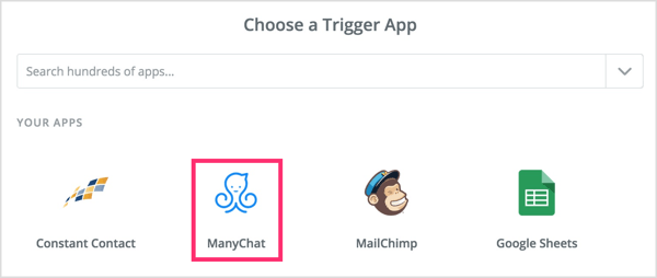 Pilih aplikasi pemicu di Zapier.