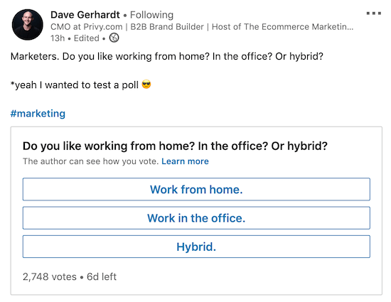 Contoh polling LinkedIn dengan pertanyaan tentang tren industri