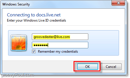 masukkan nama pengguna dan kata sandi akun live windows Anda di microsoft office 2010