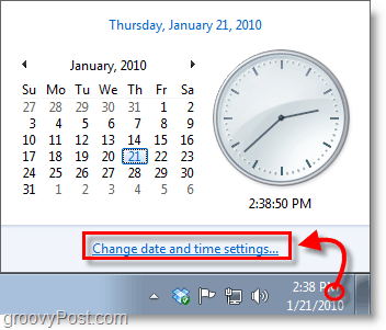 Tangkapan layar Windows 7 - klik jam dan ubah pengaturan