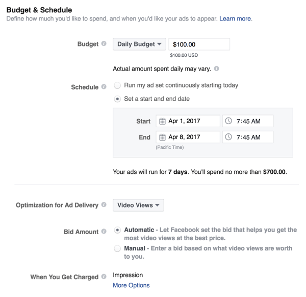 Tetapkan anggaran dan jadwal untuk iklan Facebook Anda.