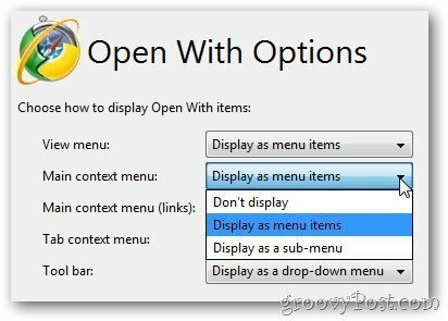 Buka dengan opsi - menu konteks utama