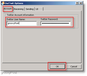 Twitter di dalam Outlook: Konfigurasi OutTwit