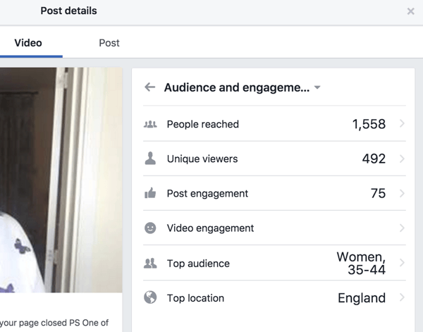 Facebook menunjukkan statistik keterlibatan terpisah untuk kiriman dan video.