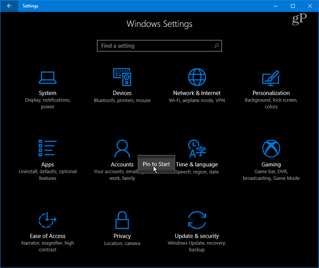 Kategori Pengaturan Windows 10
