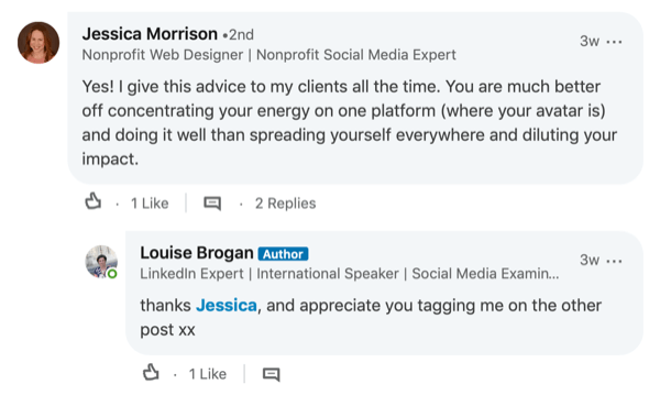 contoh tanggapan untuk komentar di posting LinkedIn