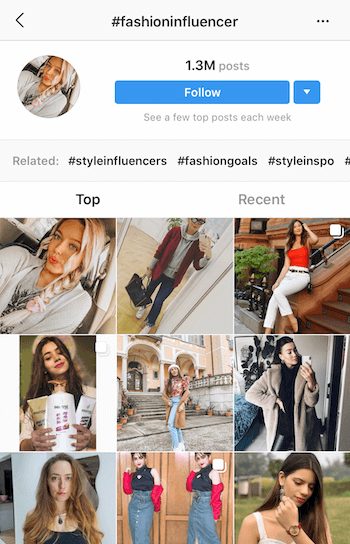 Pencarian hashtag Instagram untuk influencer potensial untuk bermitra