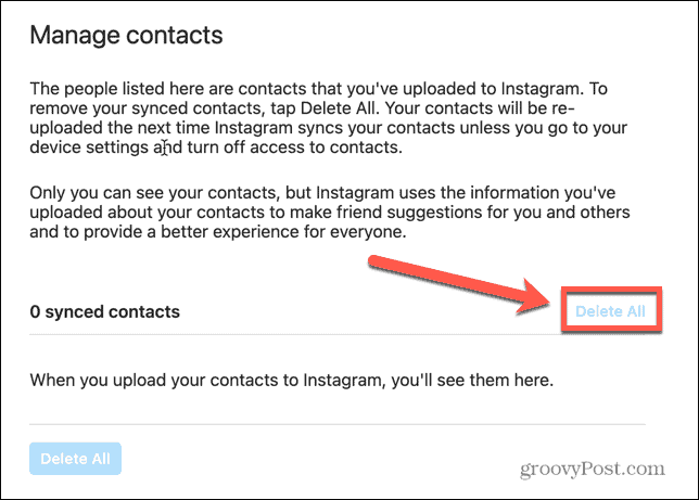 instagram hapus semua kontak