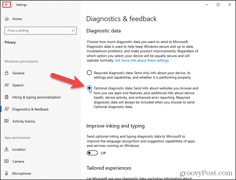 Aktifkan data diagnostik Opsional Windows 10