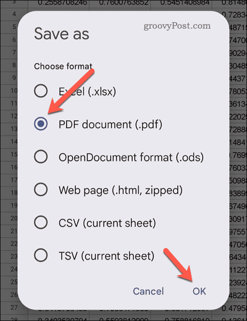 Mengekspor sebagai PDF di Google Sheets