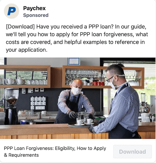 contoh posting disponsori oleh paychex untuk pembuatan prospek pinjaman ppp