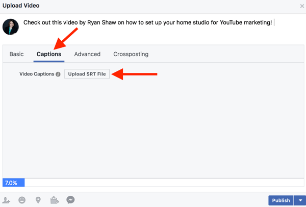 Halaman bisnis Facebook dapat menambahkan file SRT ke video asli.