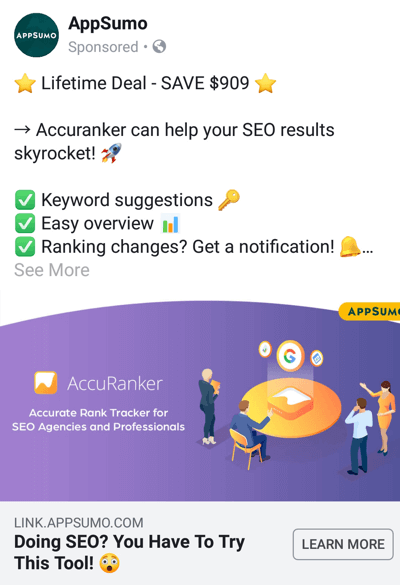 Teknik iklan Facebook yang memberikan hasil, misalnya dengan AppSumo menawarkan deal
