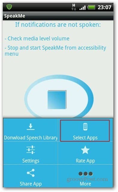 SpeakMe untuk Android pilih aplikasi