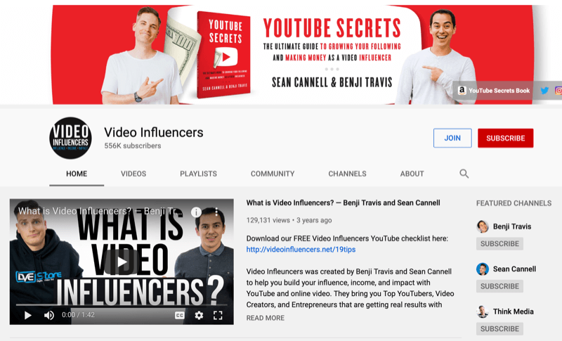 Halaman saluran YouTube untuk Influencer Video
