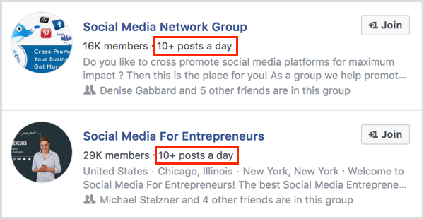 contoh jumlah posting per hari untuk grup Facebook