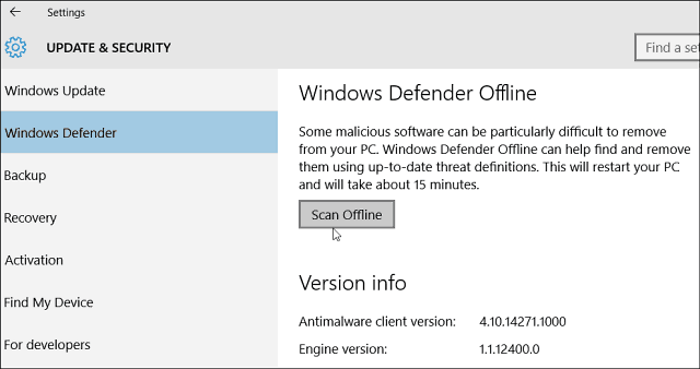 Windows 10 Defender untuk Memungkinkan Pemindaian Offline untuk Malware